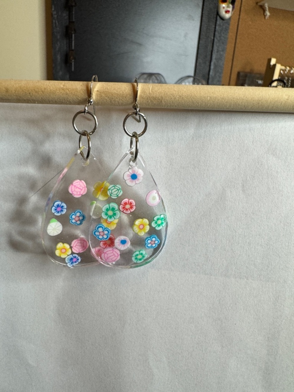 Floral Confetti Clear Teardrop Earrings - Multicolor